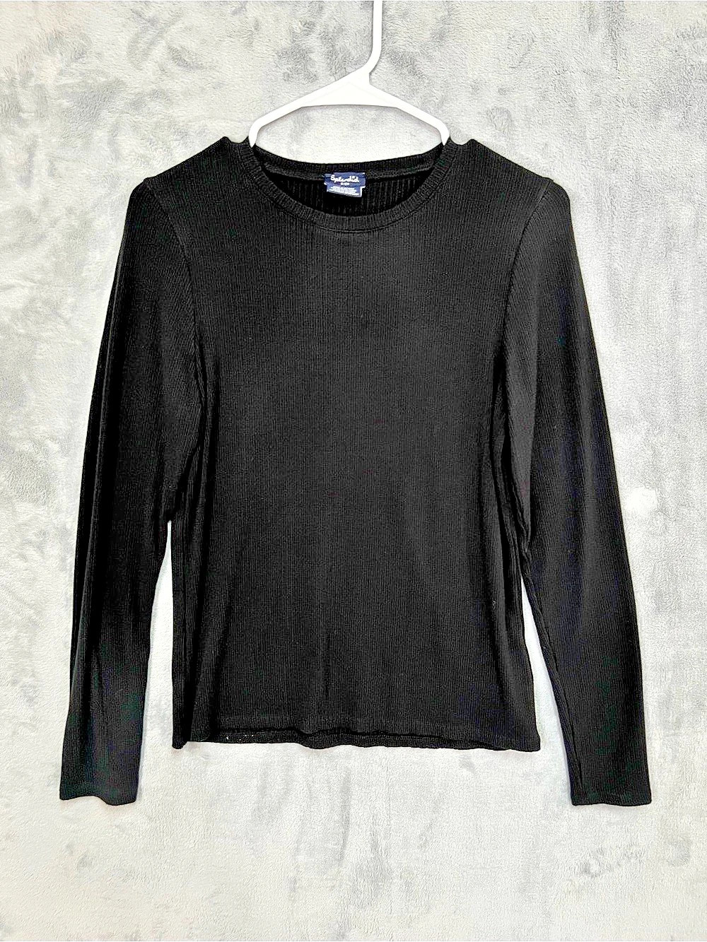 Splendid Womens Ribbed Knit Long Sleeve Crew Neck Top Tee Black Size S witchy